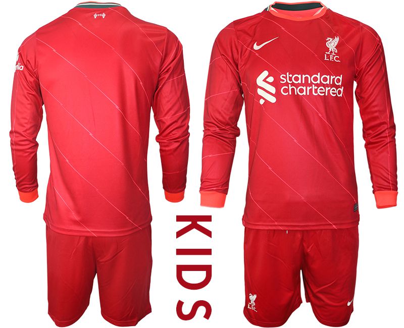 Youth 2021-2022 Club Liverpool home red Long Sleeve blank Soccer Jersey